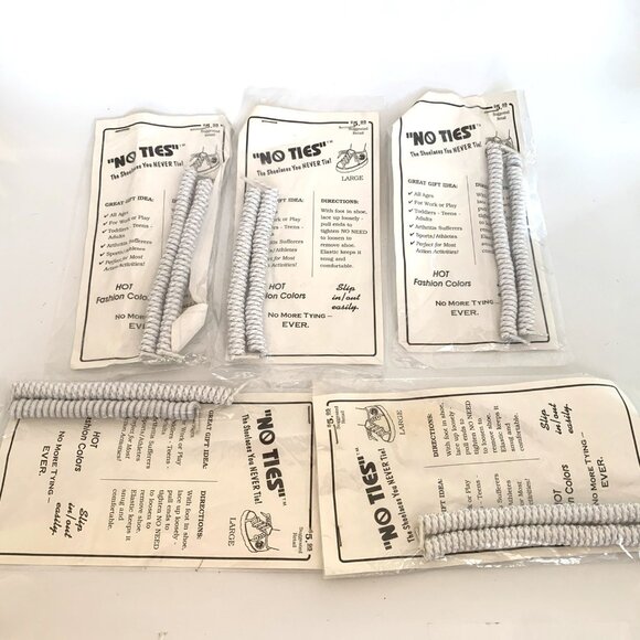 Unbranded Other - 5 Pairs No Ties Shoelaces Size Large White Silver Stretch Tieless Elastic Curly